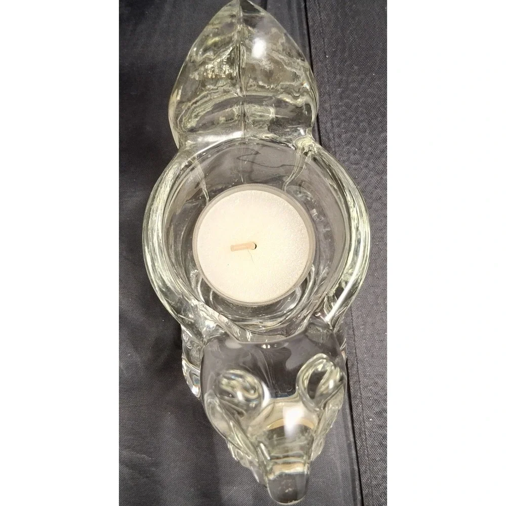 Avon Vintage Clear Glass Squirrel Votive Candle Holder Trinket Dish Figurine